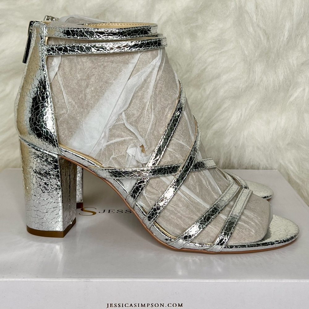 JS Jessica Simpson Womens Hirrine Heeled Sandals in Crackle Silver - Picture 2 of 8